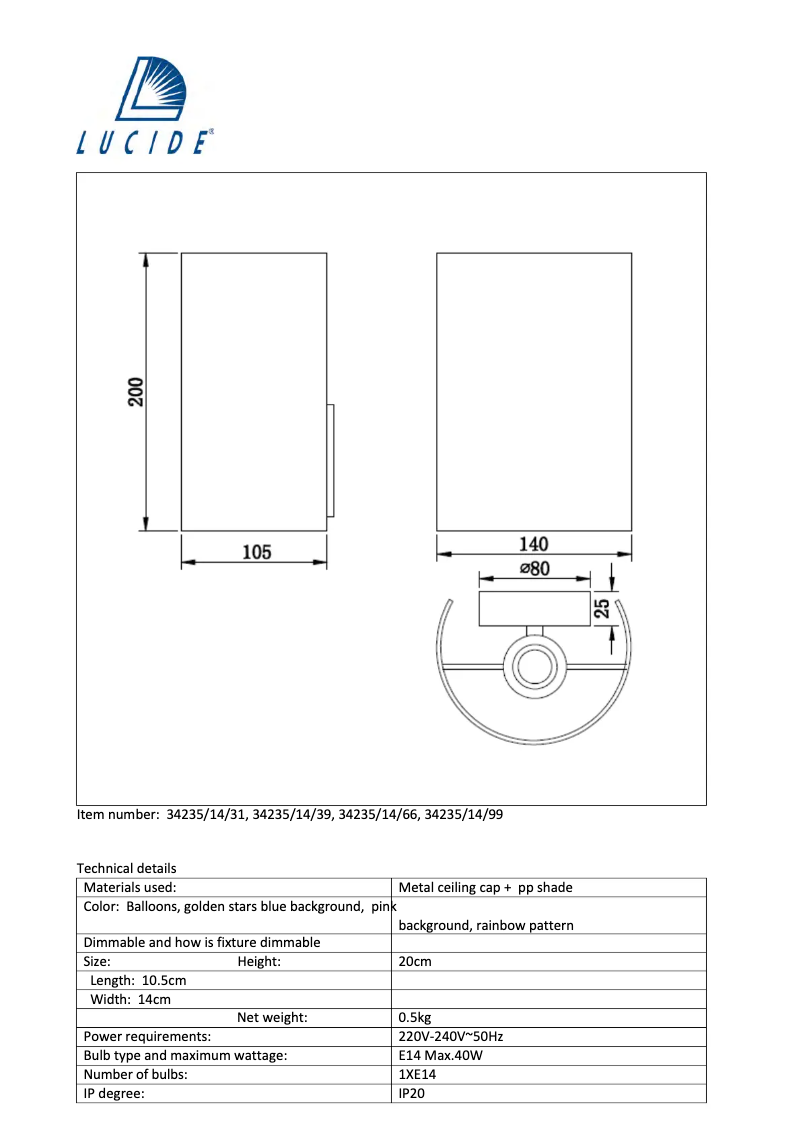 Page 1 de la notice Manuel utilisateur Lucide K3 34235/14/39
