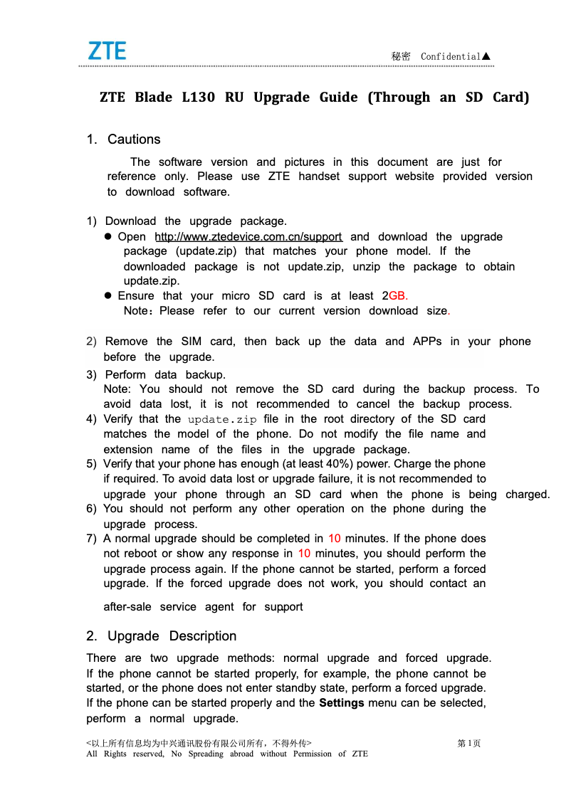Page n°1 - Manuel utilisateur ZTE Blade L130