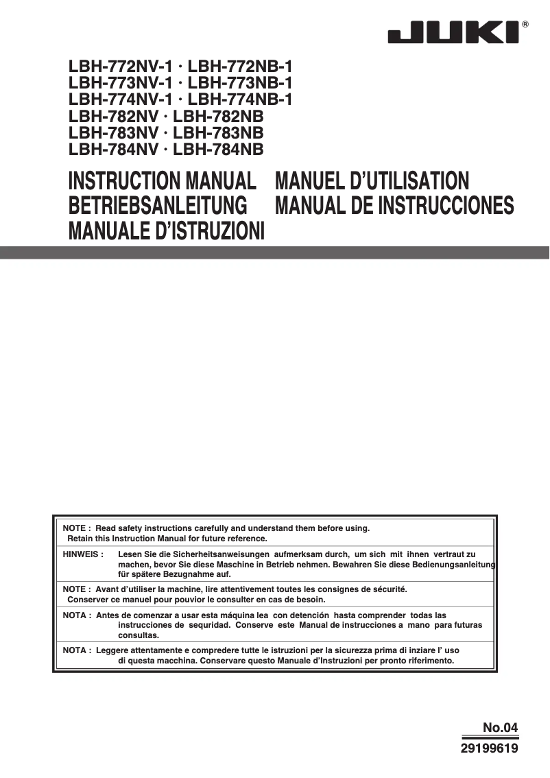 Page 1 de la notice Manuel utilisateur Juki LBH-780