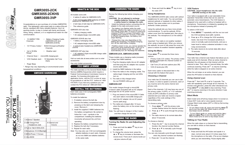 Page n°1 - Manuel utilisateur Uniden GMR3055-2CK