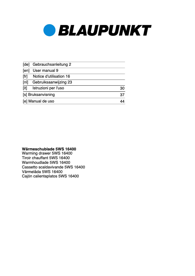 Page n°1 - Guide d'installation Blaupunkt 5WS16400AU