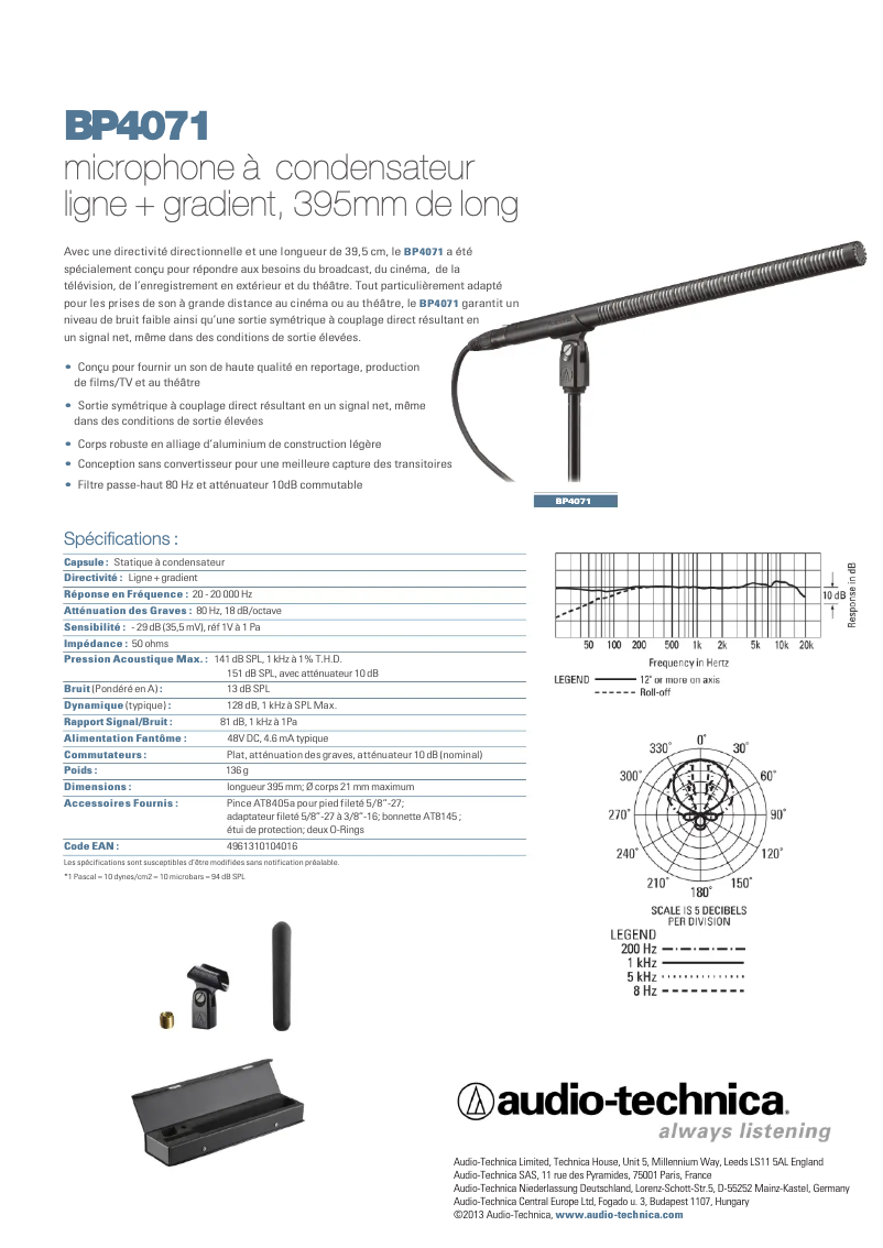 Página 1 del manual Guía de inicio rápido Audio-Technica BP4071