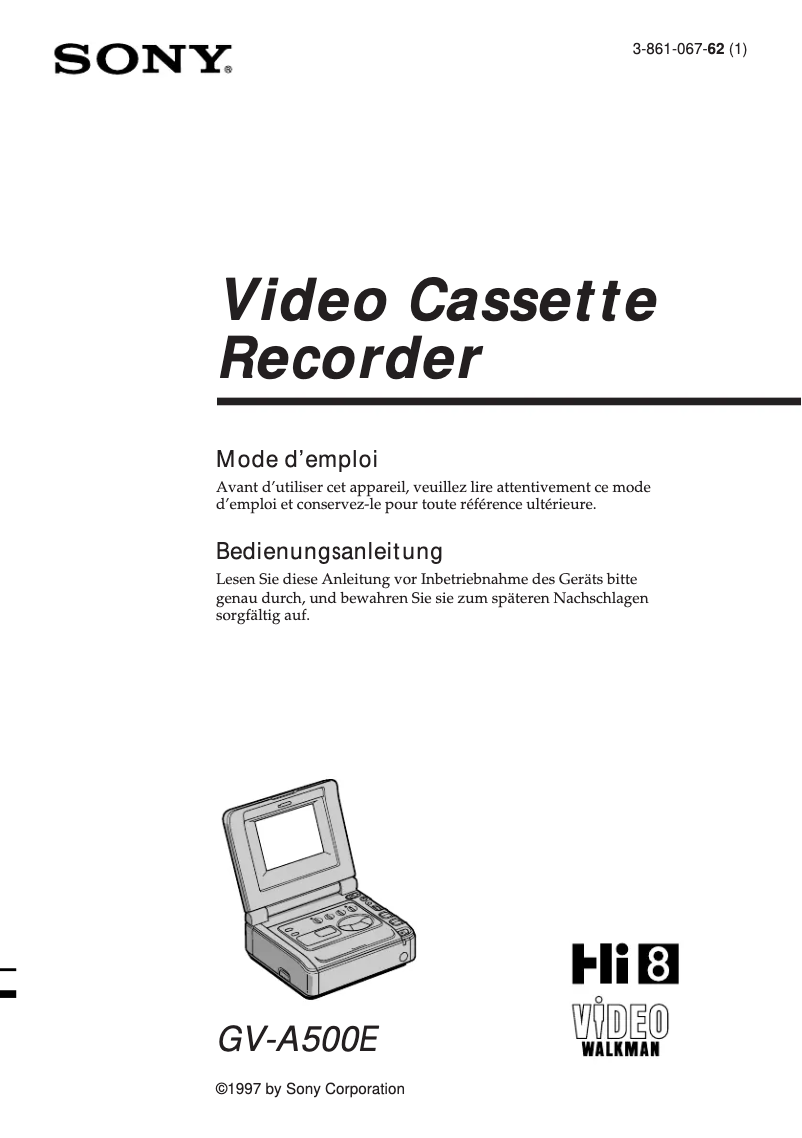 Page 1 de la notice Manuel utilisateur Sony GV-A500E