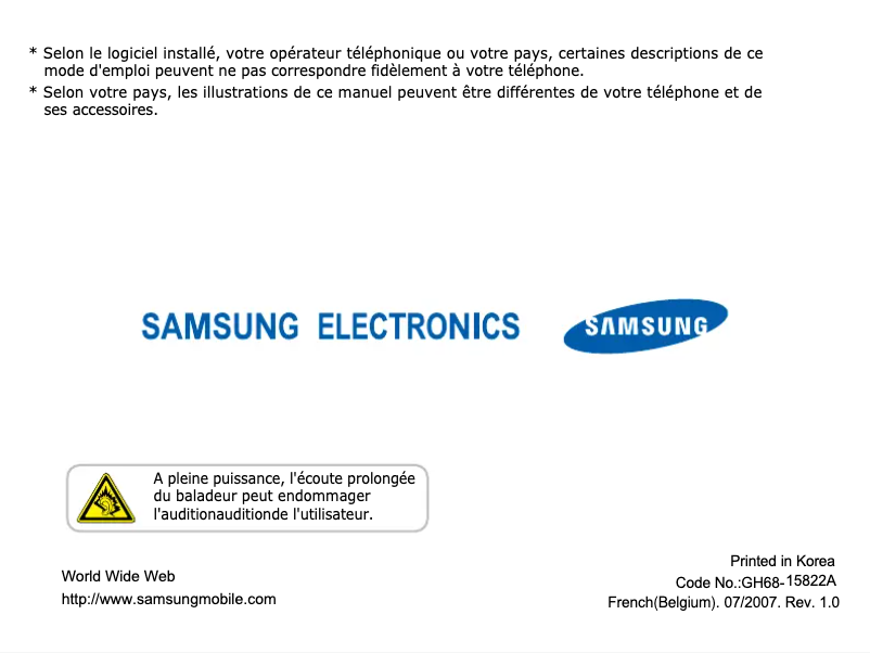 Page 1 de la notice Manuel utilisateur Samsung SGH-U700
