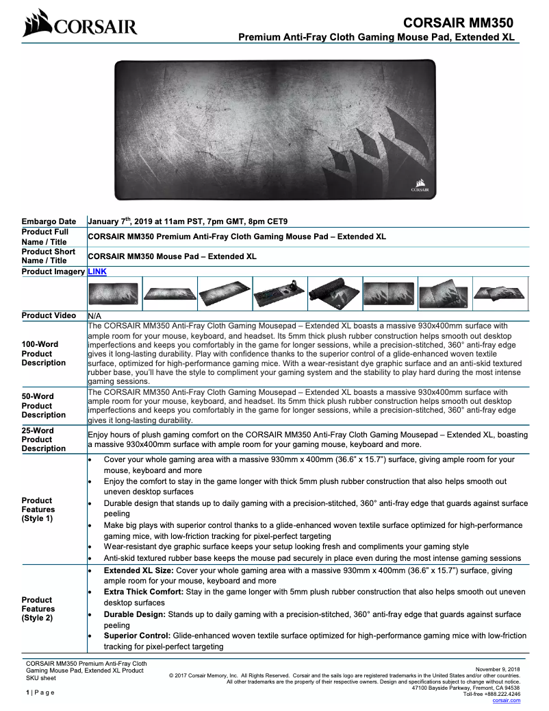 Page 1 de la notice Manuel utilisateur Corsair MM350