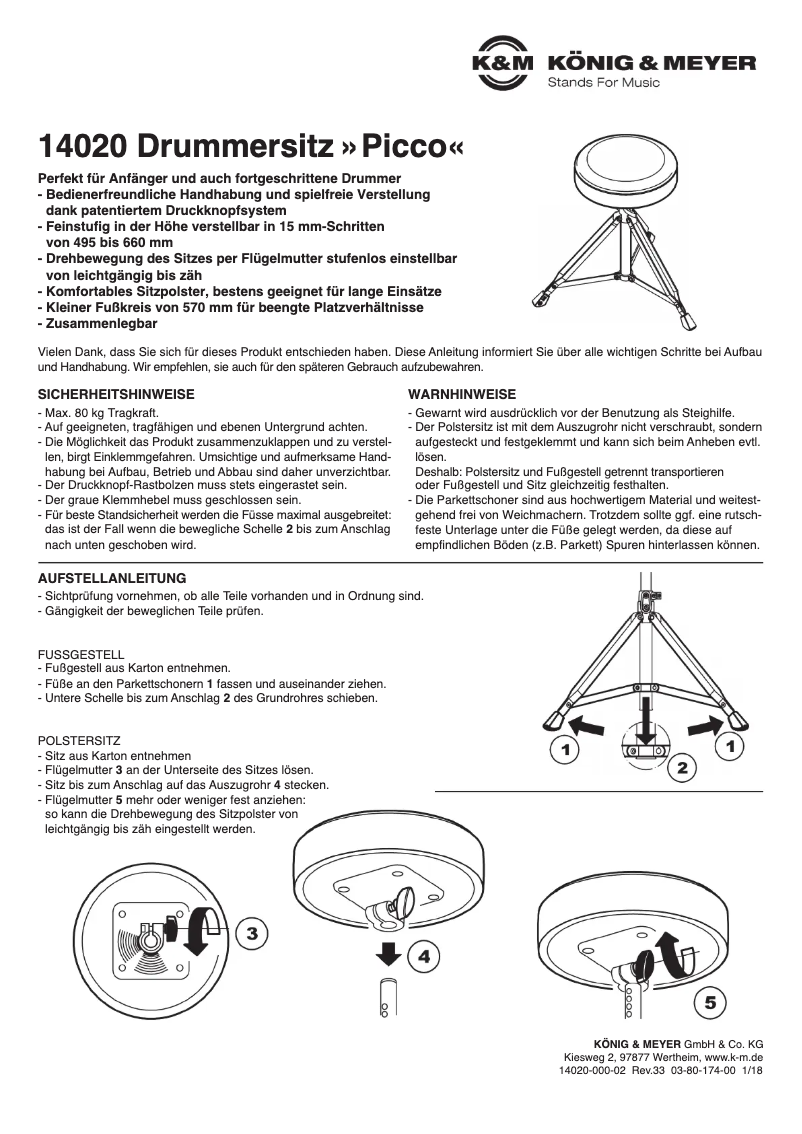 Page 1 de la notice Manuel utilisateur Konig & Meyer Picco 14020