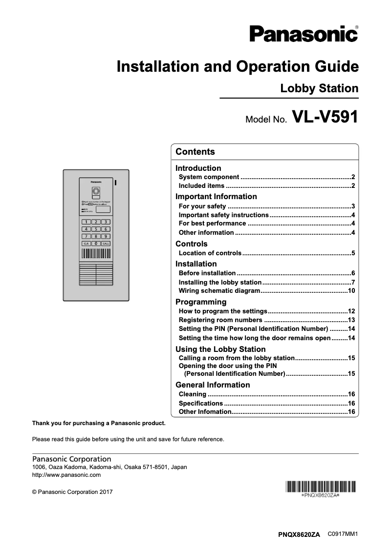 Imagen de la primera página del manual del dispositivo VL-V591