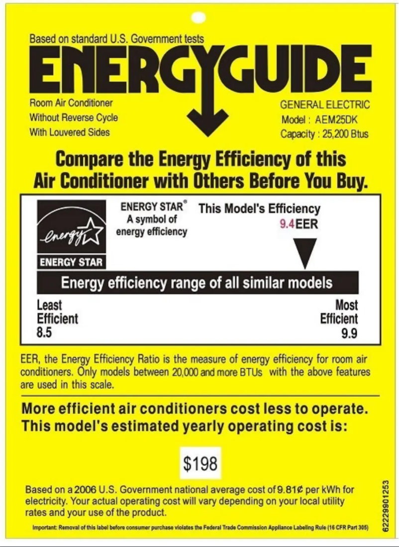 Page n°1 - Label énergétique GE AEM25DK