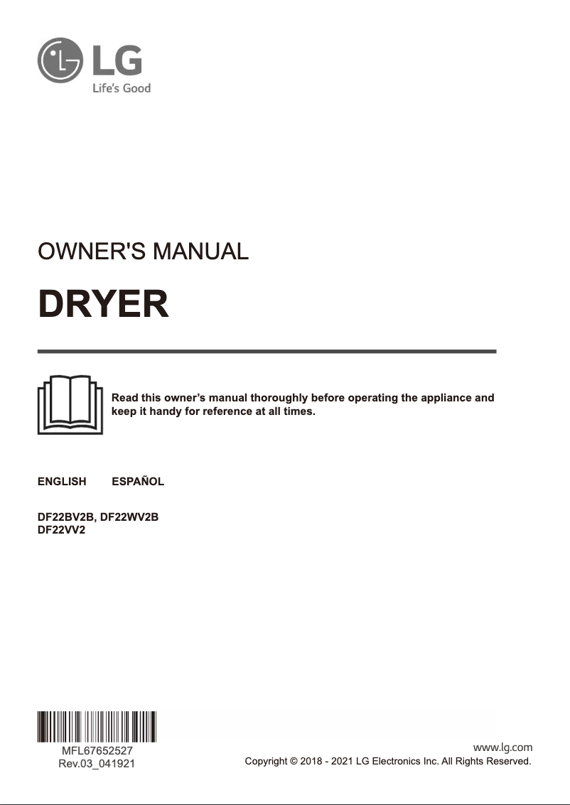 Page 1 de la notice Manuel utilisateur LG DF22BV2B