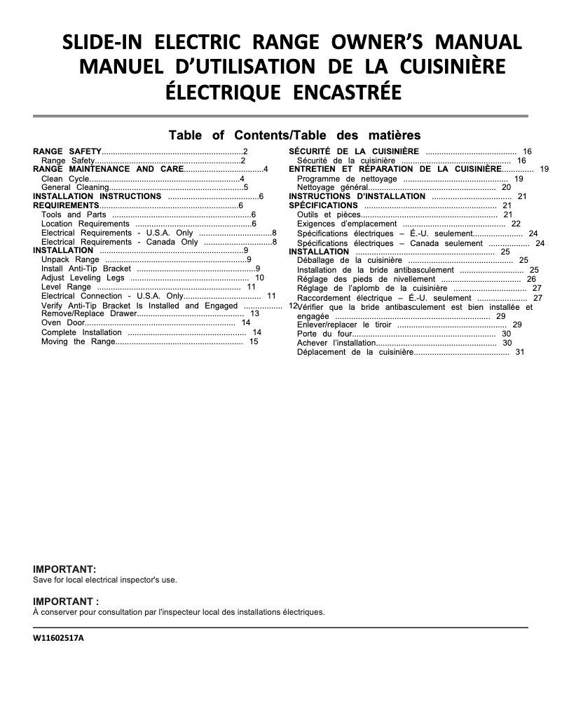 Page n°1 - Manuel utilisateur JennAir JES1450ML