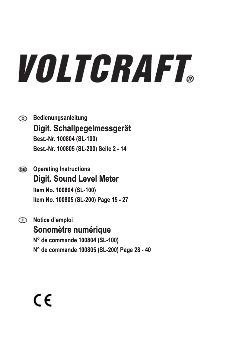 Page n°1 - Manuel utilisateur Voltcraft SL-100