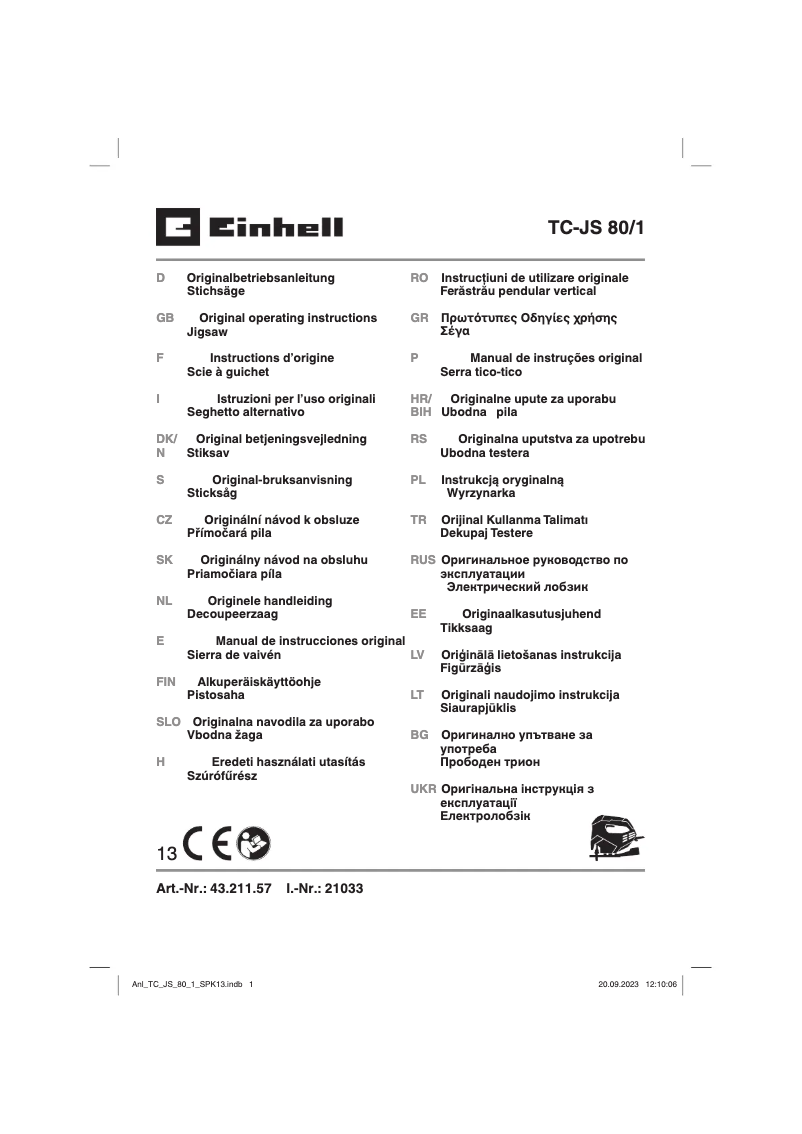 Page n°1 - Mode d'emploi Einhell TC-JS 80