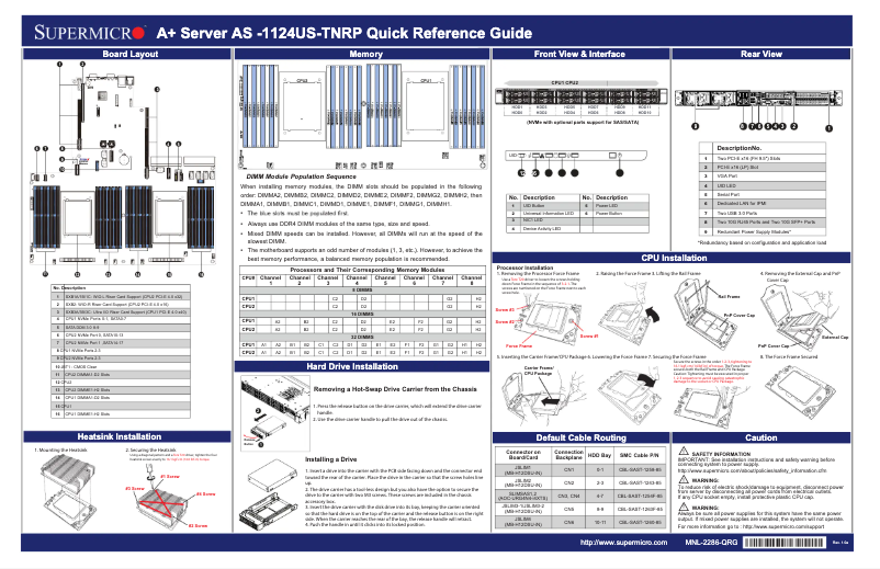 Page 1 de la notice Guide de démarrage rapide Supermicro AS-1124US-TNRP
