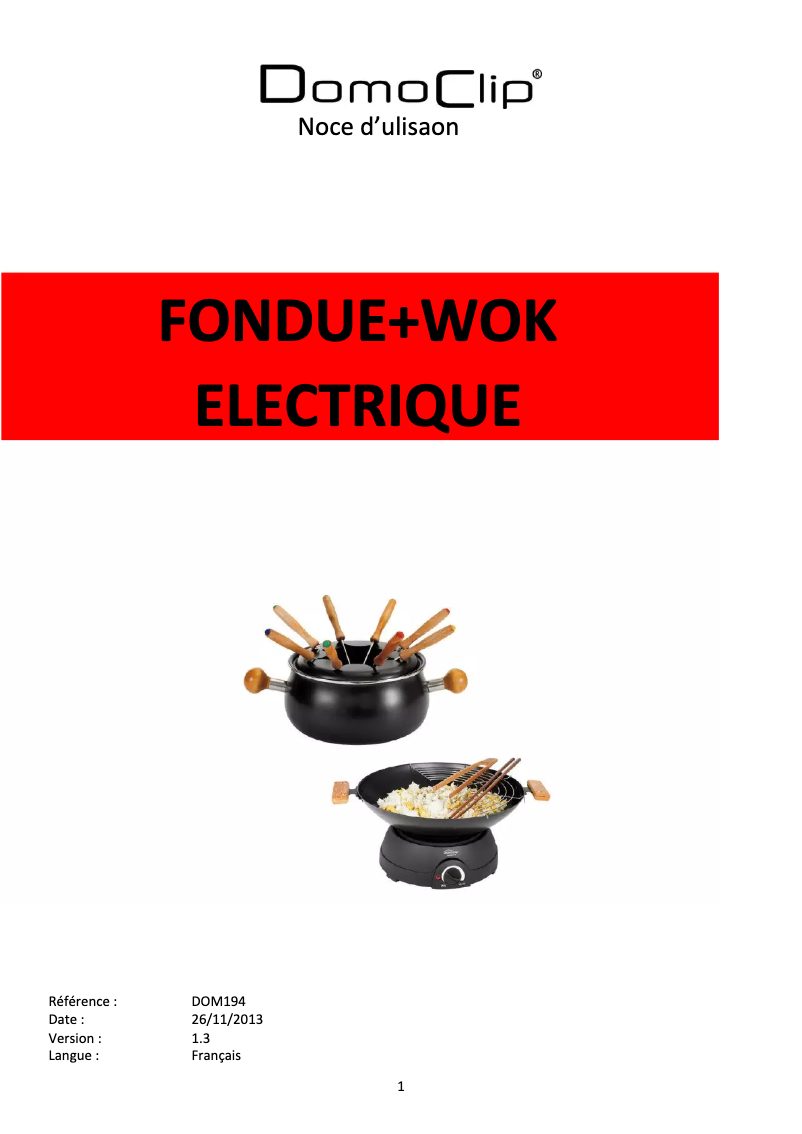 Page 1 de la notice Manuel utilisateur Domoclip DOM194