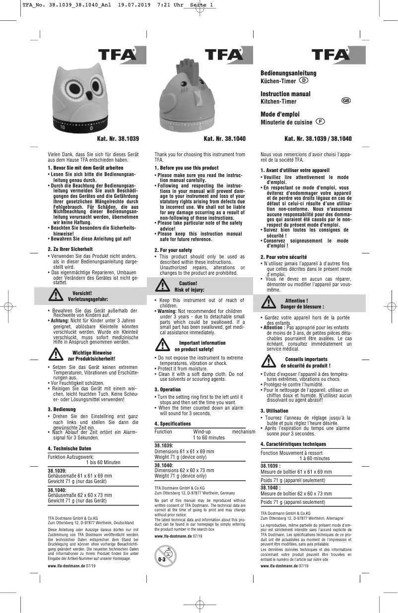 Image de la première page du manuel de l'appareil Eule 38.1039