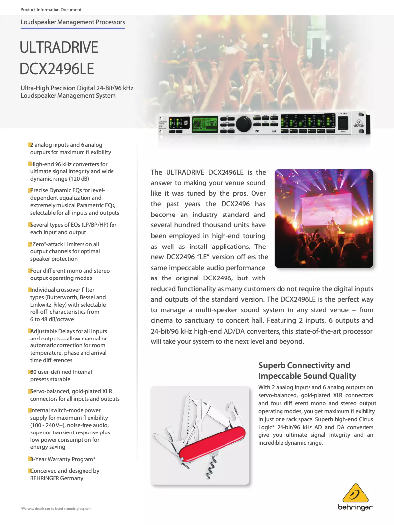 Página 1 del manual Ficha técnica Behringer Ultradrive DCX2496LE