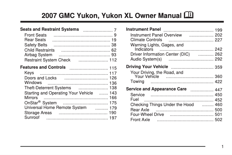 Página 1 del manual Manual de usuario GMC Yukon (2007)