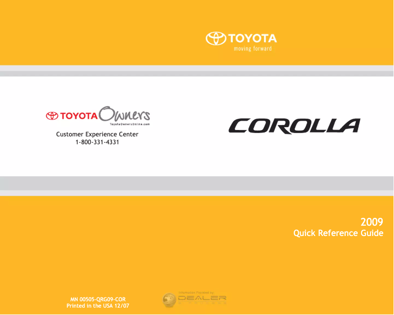 Page 1 de la notice Manuel utilisateur Toyota Corolla (2009)