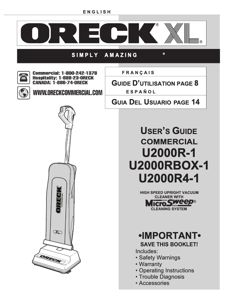 Página 1 del manual Manual de usuario Oreck U2000R-1