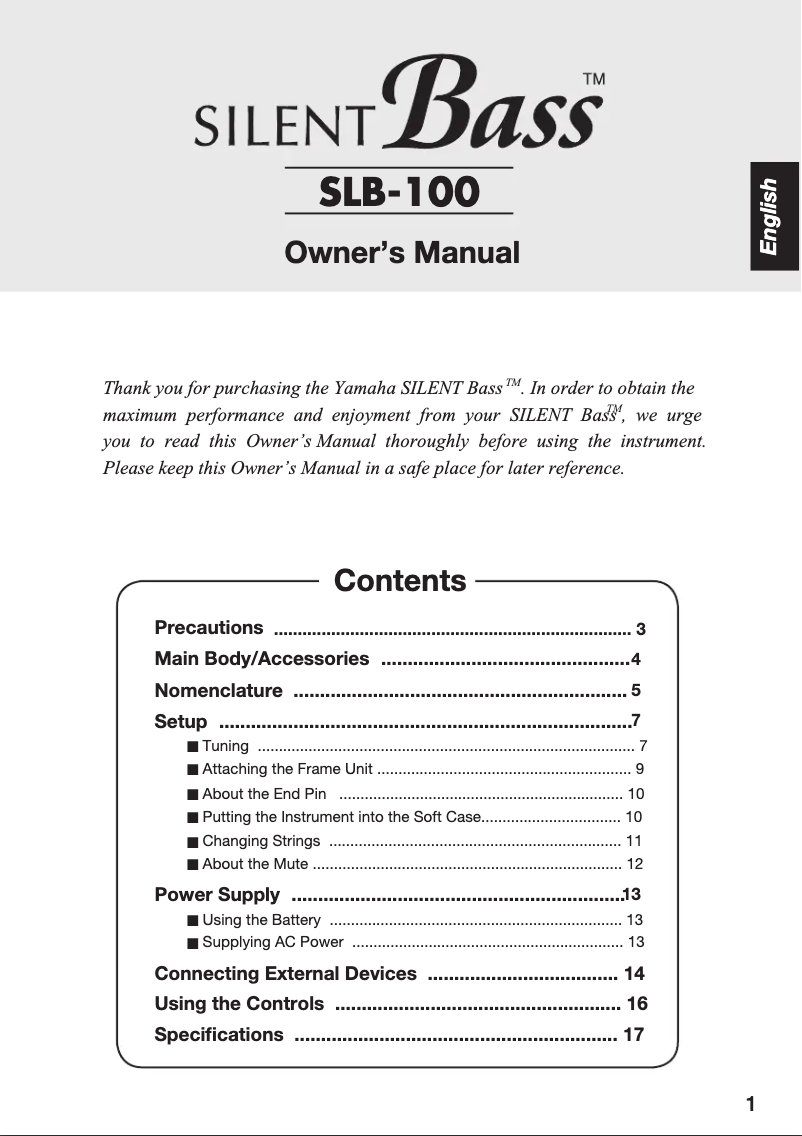 Page 1 de la notice Manuel utilisateur Yamaha Silent Bass SLB-100