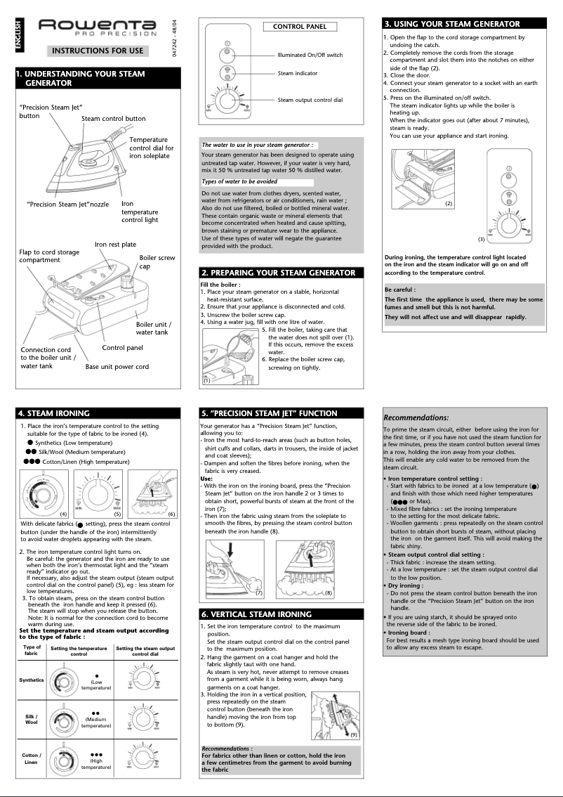Page 1 de la notice Manuel utilisateur Rowenta Pro Precision DG 7140