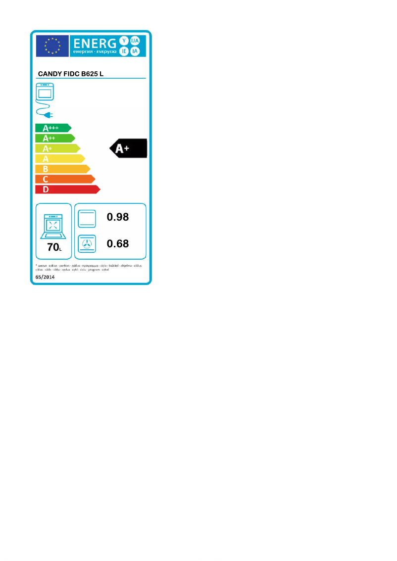 Page 1 de la notice Label énergétique Candy FIDC B625 L