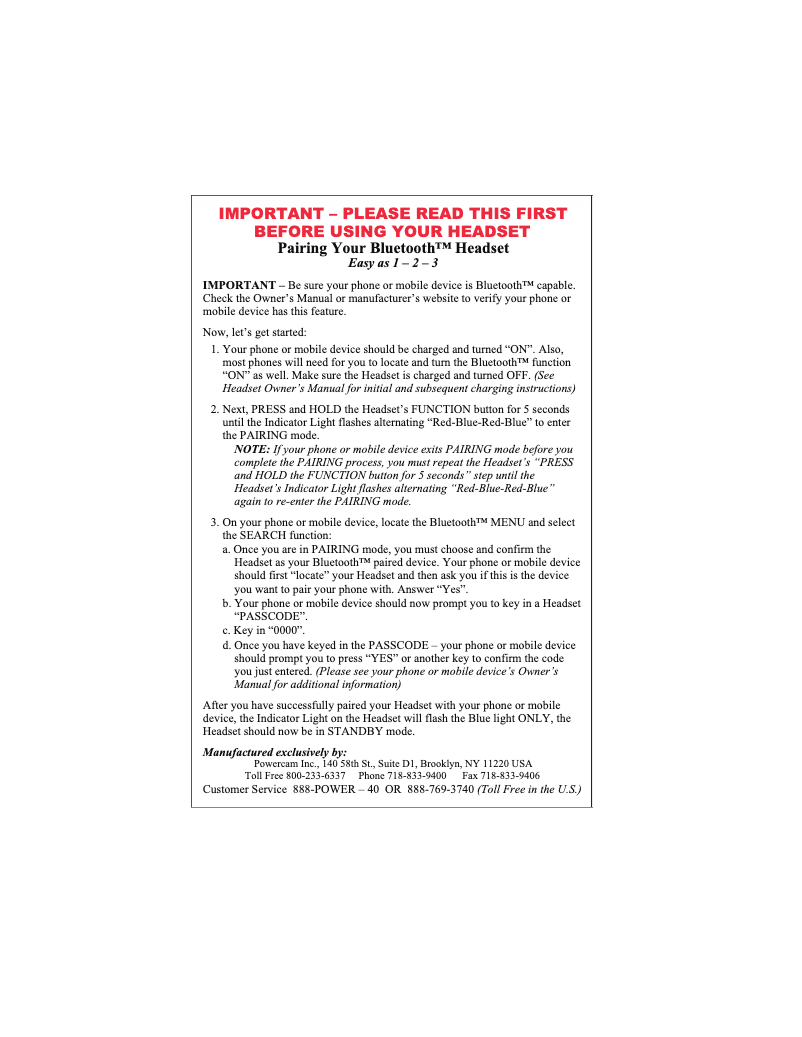 Page n°1 - Manuel utilisateur PowerCam BF-101