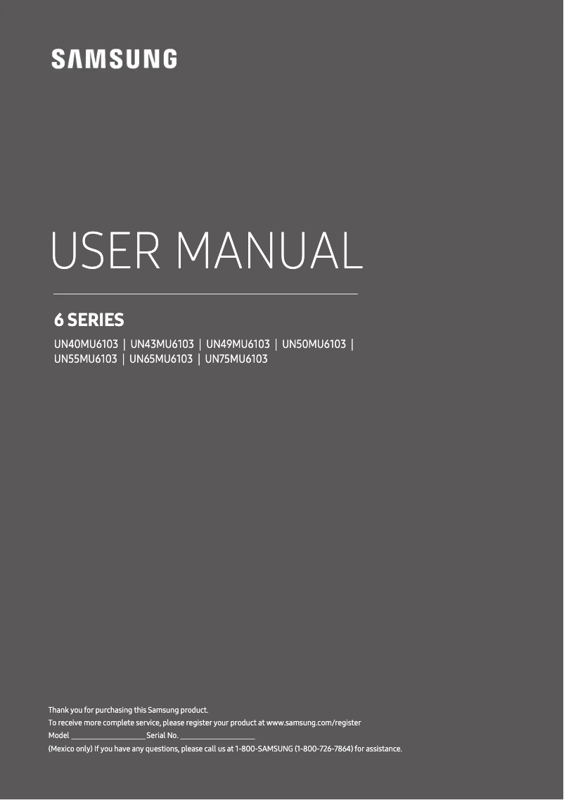 Page n°1 - Manuel utilisateur Samsung UN50MU6103FXZX