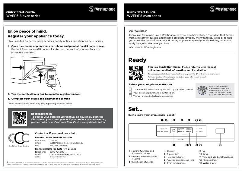 Page 1 de la notice Guide de démarrage rapide Westinghouse WVEP618DSD