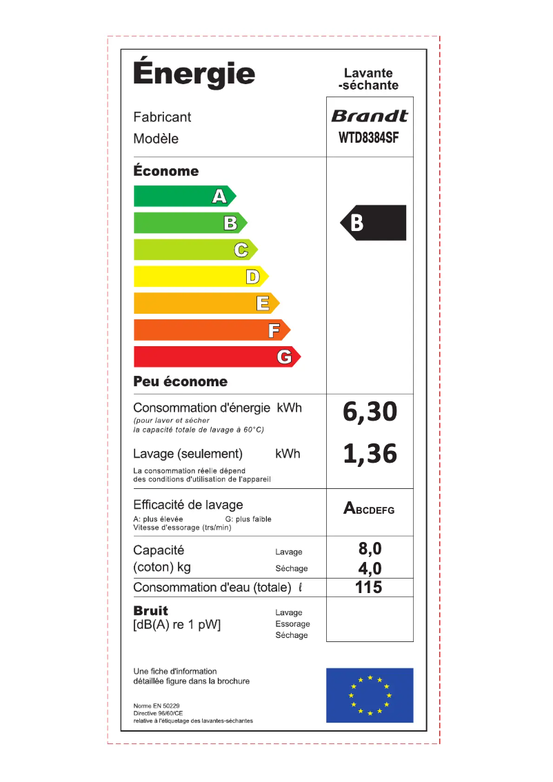 Página 1 del manual Etiqueta energética Brandt WTD8384SF