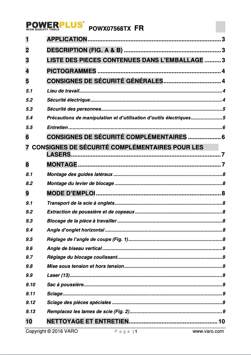 Page 1 de la notice Manuel utilisateur PowerPlus POWX07568TX