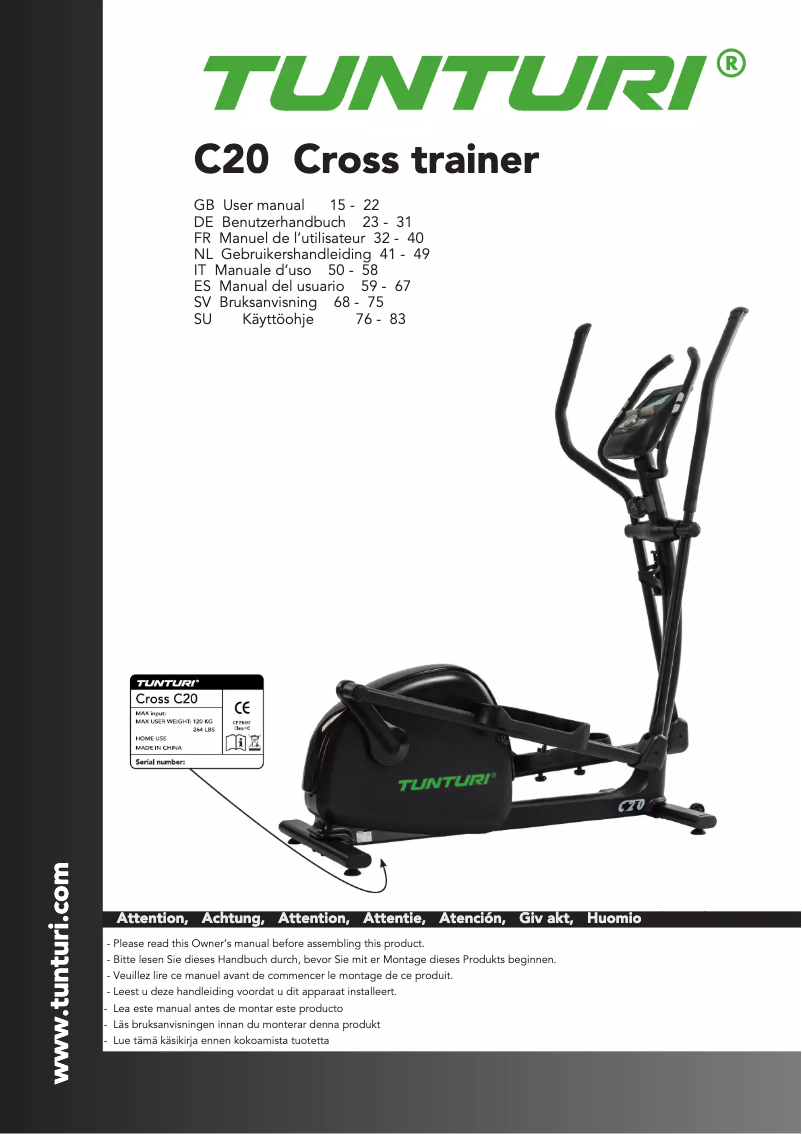 Página 1 del manual Manual de usuario Tunturi Competence C20-R