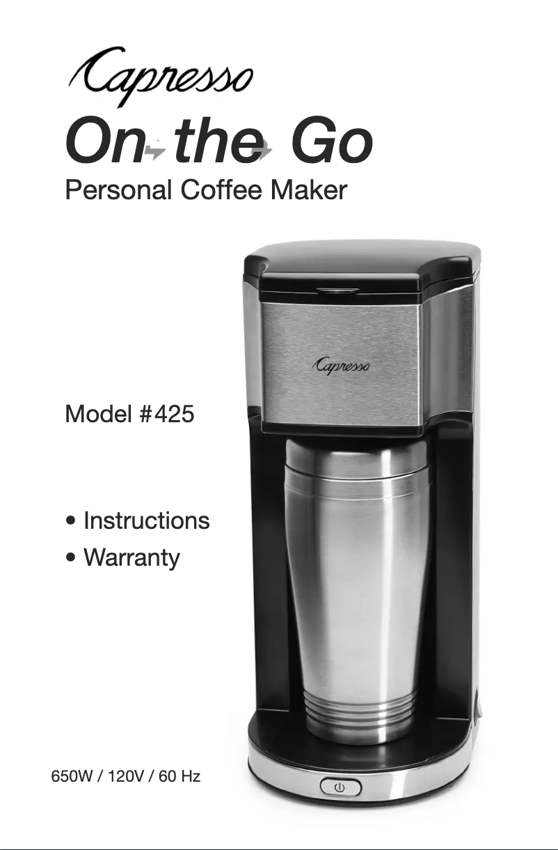 Page n°1 - Manuel utilisateur Capresso On-the-Go 425