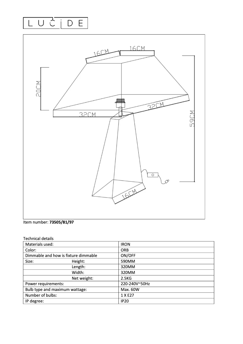Page 1 de la notice Manuel utilisateur Lucide Yessin 73505/81/97