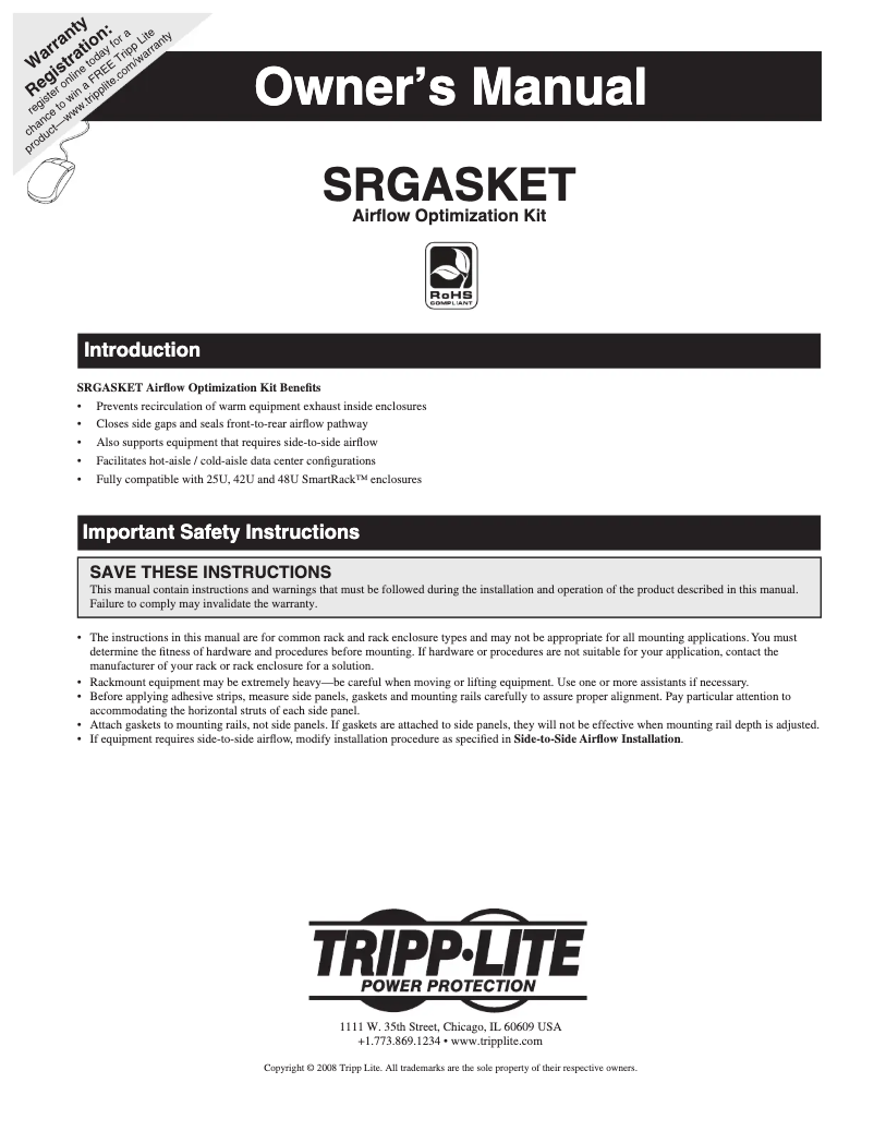 Page n°1 - Manuel utilisateur Tripp Lite SRGASKET