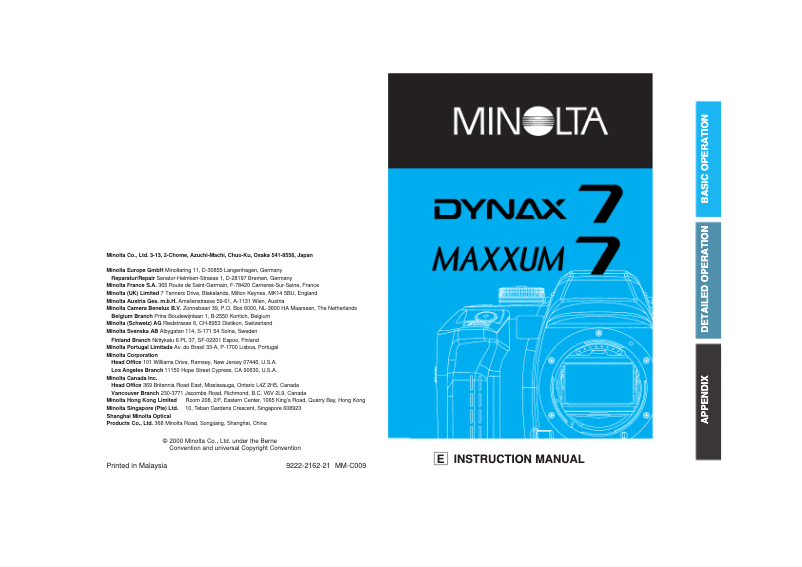 Page n°1 - Manuel utilisateur Konica Minolta Dynax 7