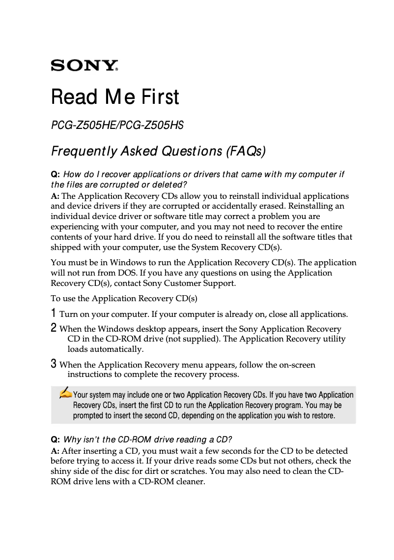 Página 1 del manual Guía de instalación Sony Vaio PCG-Z505HE