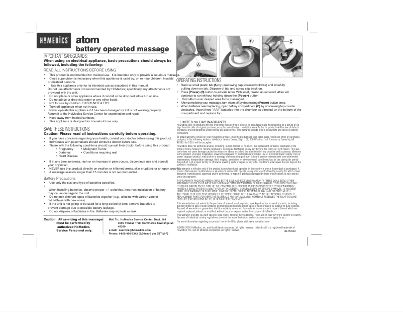 Page n°1 - Manuel utilisateur Homedics PM-35