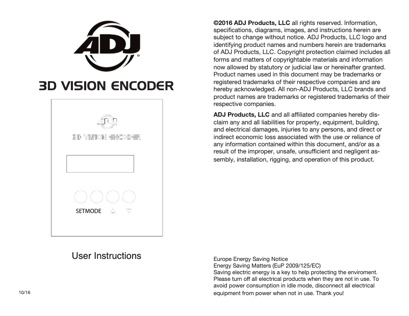 Image de la première page du manuel de l'appareil 3D Vision Encoder