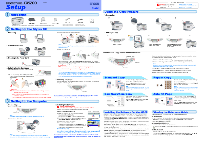 Page 1 de la notice Manuel utilisateur Epson Stylus CX5200