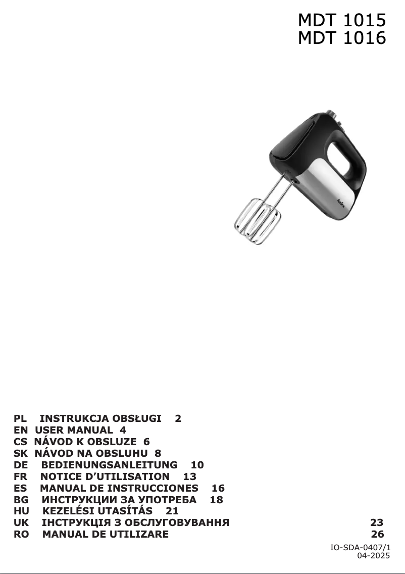 Image de la première page du manuel de l'appareil MDT 1016