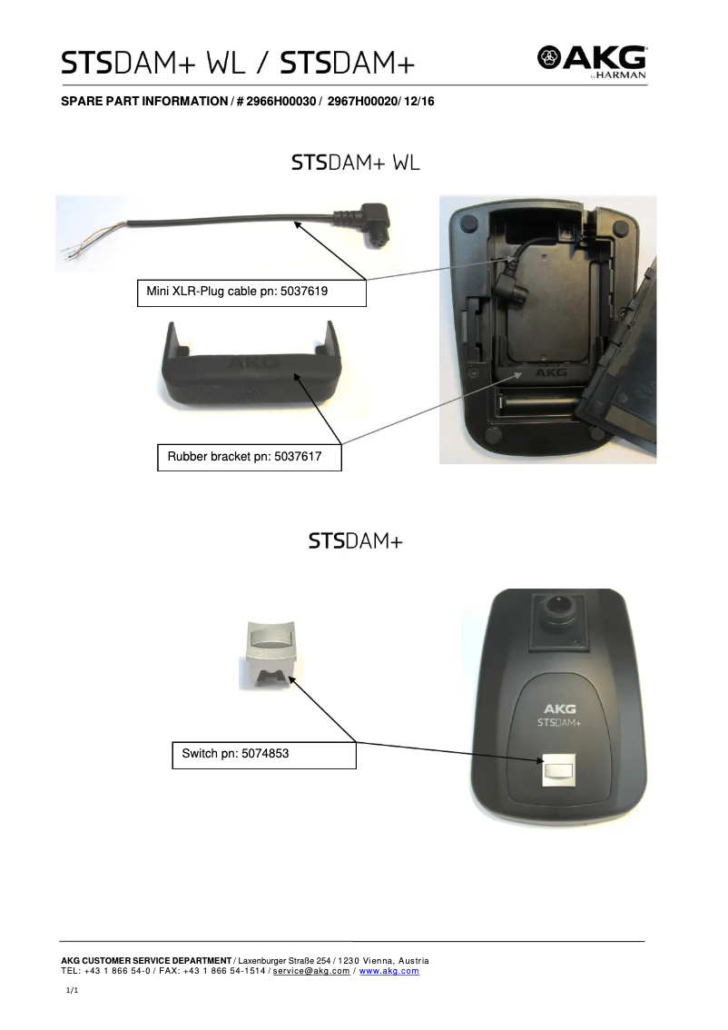 Page 1 de la notice Manuel utilisateur AKG STS DAM+ WL