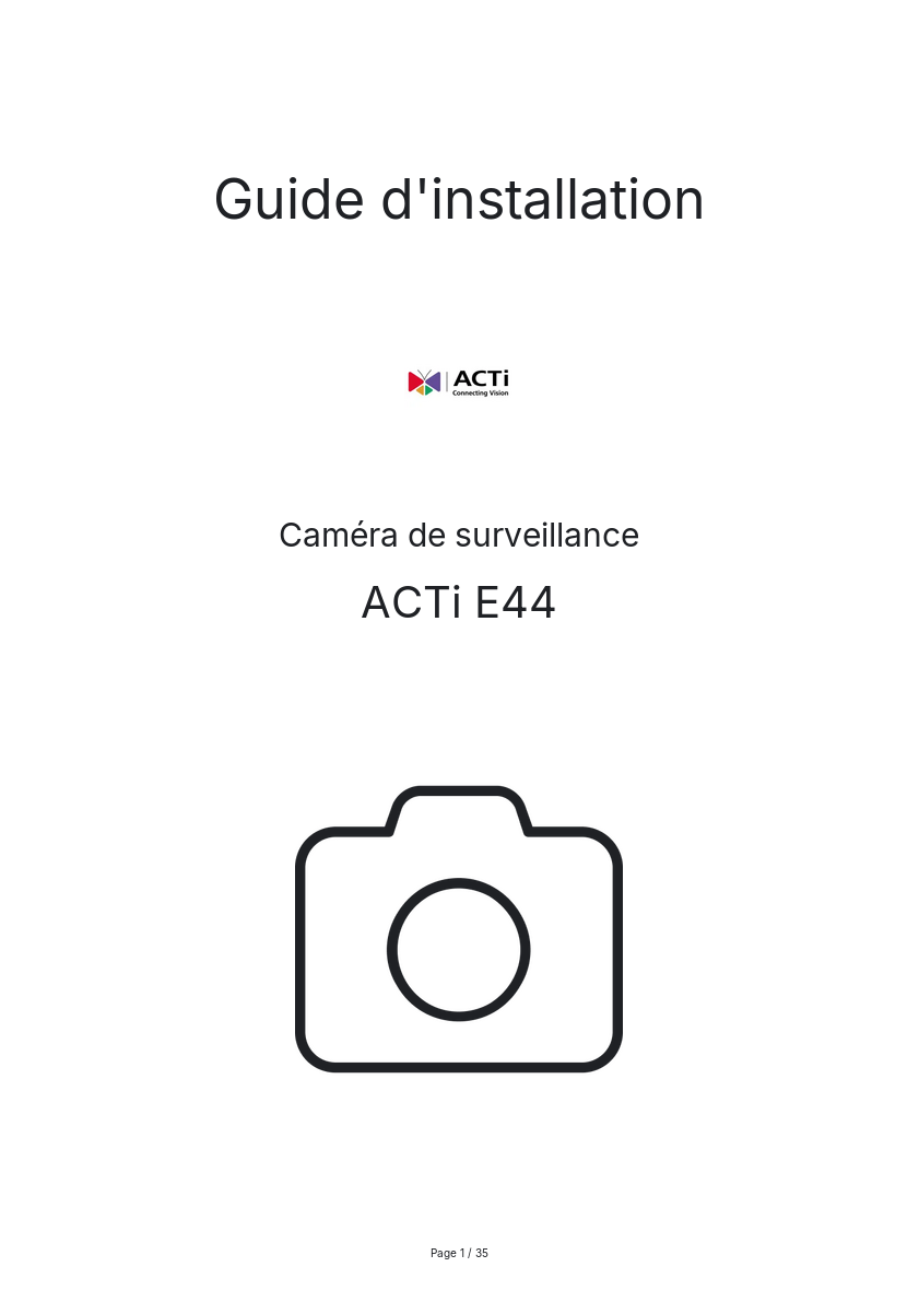 Page n°1 - Guide d'installation ACTi E44