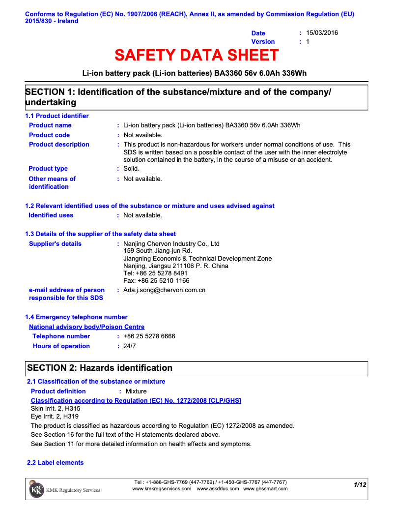 Page 1 of the manual Safety Instructions EGO BA3360