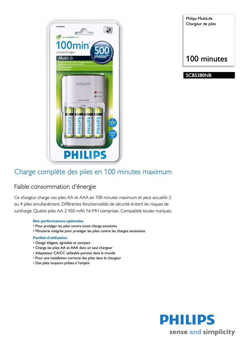 Page 1 de la notice Fiche technique Philips MultiLife SCB5380NB
