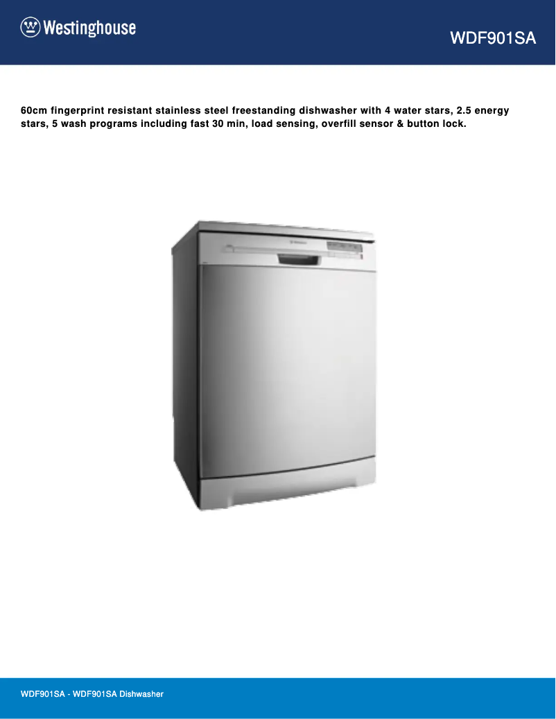 Page n°1 - Fiche technique Westinghouse WDF901SA