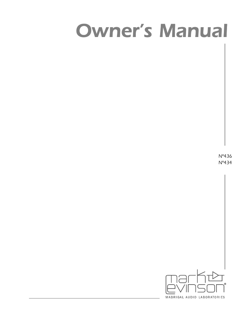 Page n°1 - Manuel utilisateur Mark Levinson No434
