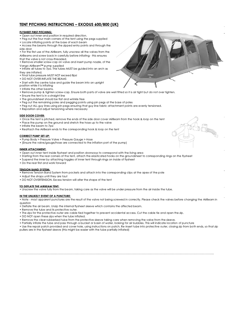 Página 1 del manual Manual de usuario Vango Exodus V 600