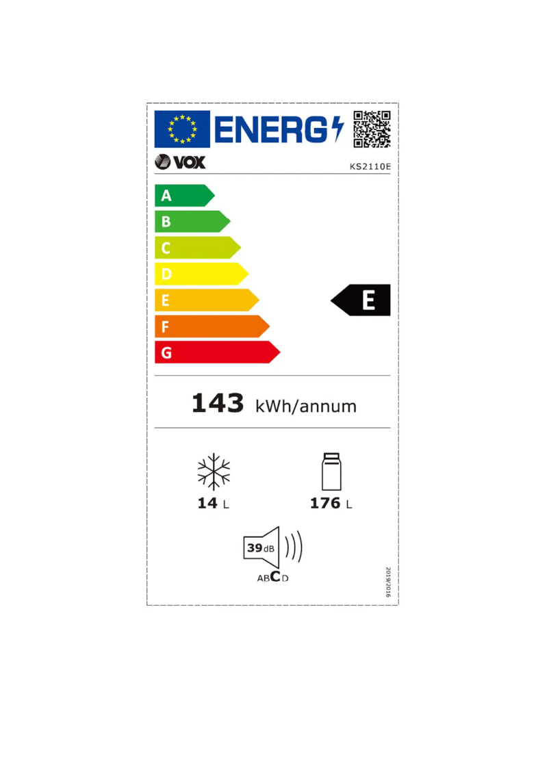 Page 1 de la notice Label énergétique VOX KS 2110 E