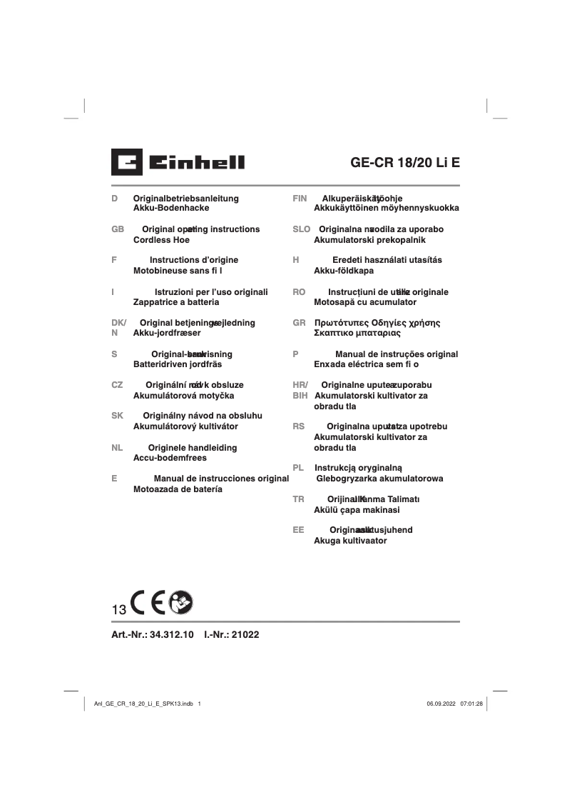 Page n°1 - Manuel utilisateur Einhell GE-CR 18/20 Li E